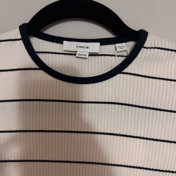Vince Ribbed Elbow Sleeve Top XXS NWT Cream Blue Luxury Knit Tee - Picture 4 of 13